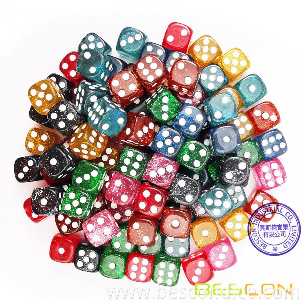 Assorted Colored Glitter Dice D6 2